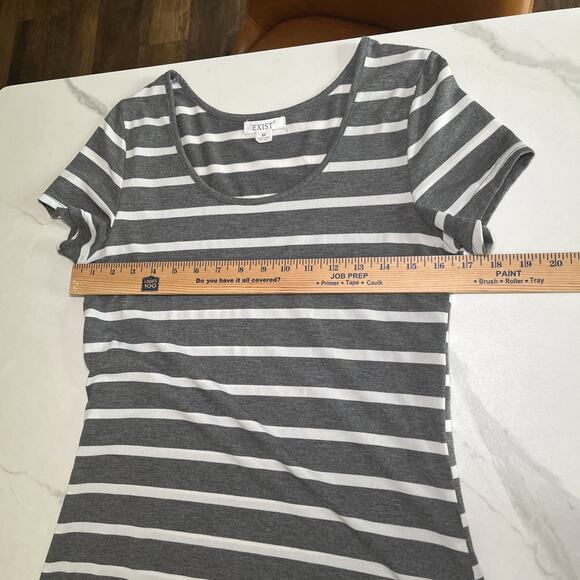 Exist Maxi Dress Gray Ivory Striped Short Sleeve Casual Womens Size Medium NWOT - Picture 4 of 10